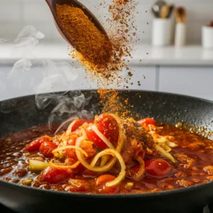 Adding Spices on Matar Mushroom Gravy