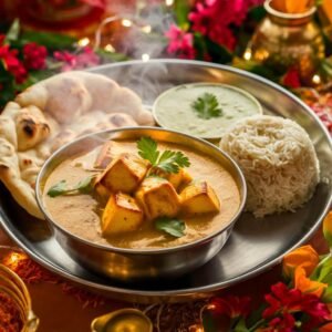 Paneer Makhani with rice, naan and raita