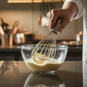  whisking together mayonnaise, sour cream, and buttermilk in a medium-sized glass mixing bowl