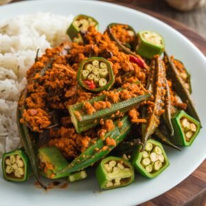 Masala bhindi with rice